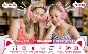 Yuhoo Kids Headphones Cat Ear LED Light Up Bluetooth 5.0 Foldable Wireless Gaming Headset for Kids Comfortable Built-in Mic Noise Cancelling Over Ear Headphones(Purple)