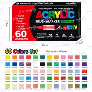 12/24/36/48/60 Colors Acrylic Paint Markers Pens Set with Brush Tip Waterproof for Rock Glass Wood Christmas Gift