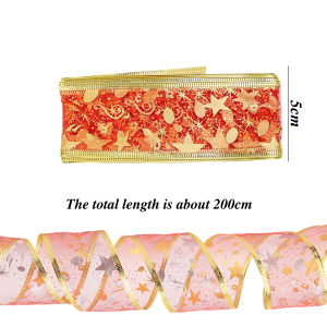 ริบบิ้นไฟคริสต์มาสแวววาวยาว200ซม. ริ้บบิ้นพิมพ์ลายโบว์สำหรับตกแต่งต้นคริสต์มาสแบบ DIY ช่อดอกไม้ของขวัญการตกแต่งงานปาร์ตี้ภายในบ้าน