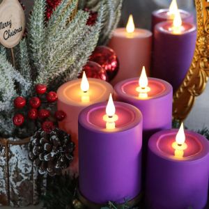 Led Flameless Candles With Remote Control Timer Flickering Purple Pink Pillar Candle Battery Operated For Wedding Birthday Christmas Halloween Home Party Table Window Decor Set Of 4 Pack