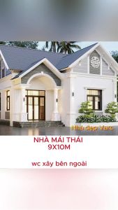 9x10m Bản Vẽ Thiết Kế Nhà Cấp 4 Mái Thái Đẹp Tinh Tế. In Giấy A3 ảnh 3D màu Kiến Trúc Kết Cấu Điện.