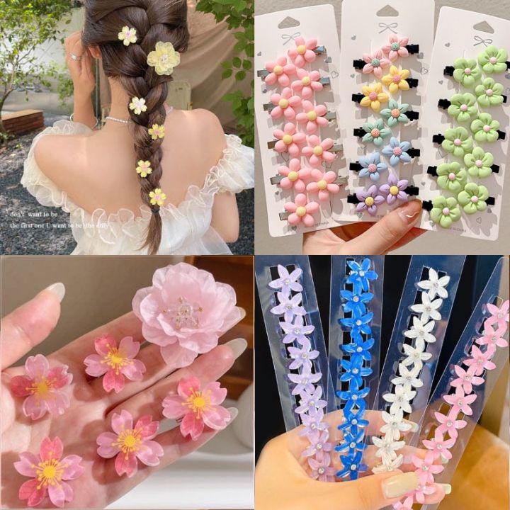 10 Pack Flower Hair Clip Set Sweet Girly Cherry Blossom Braided