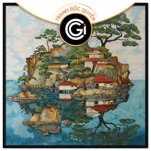 Tranh treo tườngdán tường trang trí phòng khách phong cảnh ngôi làng nhỏ vùng biển đảo chất liệu sơn dầu.CGI-603