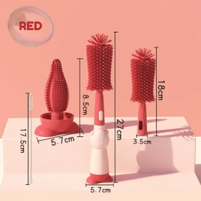 3 in 1 Soft Silicone Brush 360 Degrees Rotate Milk Bottle Cleanning Brush Botol Susu Berus PANDA HOUSE Barang Baby