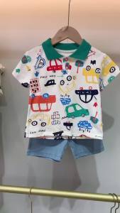 Children Overalls Two-piece suit Short sleeve Pure cotton Denim Fashion Childrens clothing 0 1 2 3 4 5 year old Boy Girl Baby Summer Clothes tide The New Suit Western style Fashionable Thin section Newborn Child Loose Infant Kid Comfortable Spot T-shirt