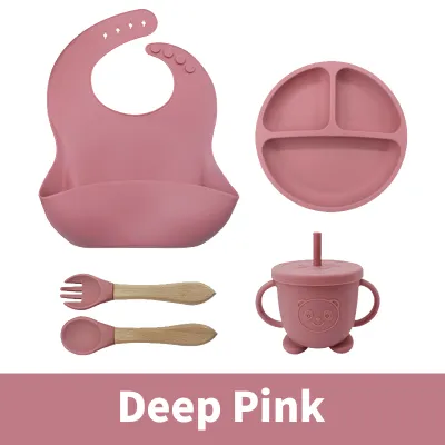 9PCS Baby Silicone Dinning Set Baby Silicone Feeding Set With Suction Little Bear Training Cup Set Makan Baby