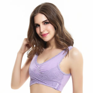 Flarixa Front Cross Side Buckle Gathered Sports Bra Push Up Large Size Lace Fitness Running Vest Shockproof Top Underwear Women