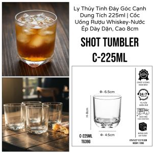 Set 12 Ly Tumbler Whiskey Đáy Cạnh Dung Tích 255ml – Ly Uống Nước Bia Cocktail Decor Bar