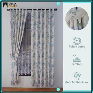 Gorden Jendela Ruang Tamu Mewah Motif Shaby Kain Blackout Tebal Model Ring 6 Gelombang