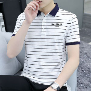Original BALMAINˉPARIS Mens Golf Shirt Moisture Wicking Dry Fit Performance Sport Short Sleeve Striped Golf Polo Shirts