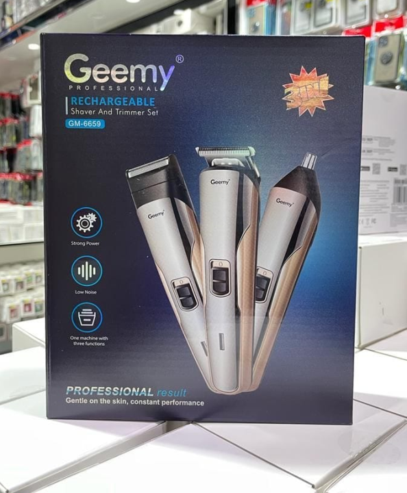 Geemy Gm-6659 RECHARGEABLE 3IN 1 SHAVER AND TRIMMER SET-6659 Grooming ...