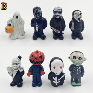 8Pcs/set Mini Halloween Figure Set Horror Pumpkin Ghost All Saints Day Jason Freddy Clown Vinyl Figurine Doll Decoration
