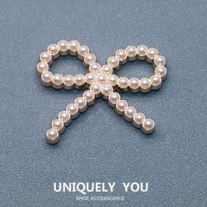 Metal jibbitz charm Shoe Buckle Shoe Accessories Silver metal Pearl Bow Fashion Alloy Decorative Buckle