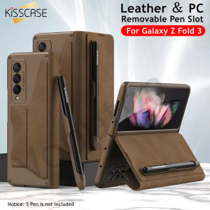 [Có khe đựng thẻ & rãnh bút có thể tháo rời] Kisscase cho Samsung Z Fold5 5G Fold4 Fold3 Bao da và PC bọc giáp lật cho Samsung Galaxy Zfold5 5G Z Fold4 Gấp 3 Chân Đế gập kẹp giữ bút có thể tháo rời