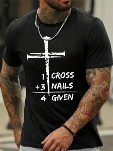 [Funny Christian T-Shirt] Royal Blue Lightweight MenS Graphic T-Shirt      Funny Christian Cross Design Xzk59 Series Crewneck Casual Easycare Fabric Comfortable Fit Summer Outfit Soft Texture Short Sleeve Top
