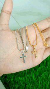 KALUNG PERAK ASLI SILVER 925 LAPIS EMAS/KALUNG RANTAI ITALI KACA+LIONTIN SALIB POLOS/ASLI SILVER/FASHION WANITA