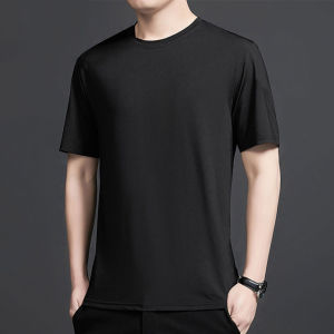 Mens T-shirt summer ice silk short-sleeved T-shirt round neck solid color casual short-sleeved mens top