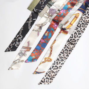 Print Leopard Twill Flowers Scarf Design Women Skinny Bag Scarves Hair Band Neck Silk Scarf 100x4cm Ladies Foulard Hair Headband
