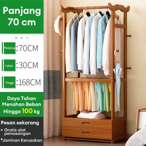 Rak Gantung Baju bambu Stand Hanger Gantungan Baju Celanan Stand Hanger Pakaian Den dengan laci