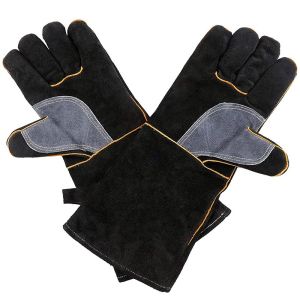 16 Inch Extreme Heat&Fire Resistant Gloves Safety Gloves Leather with Stitching Mitts Perfect For Grill Heat Insulation Leather Forging Welding Gloves Safety Gloves