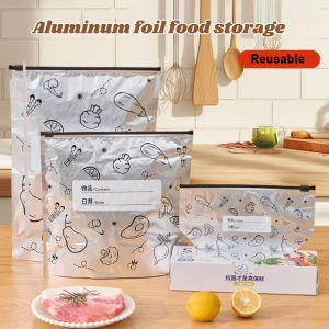 10pcs Reusable Aluminum Foil Food Storage Freezer Stand Up Bag Refrigeration-Household Food Grad Self-Sealing Zipper Bags