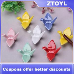 【ZTOYL】 Ceramic Paper Crane Chopstick Rest Chopsticks Forks Spoon Holder Dinner Spoon Stand Home Decoration Ornament Housewarming Gift