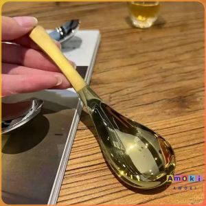Amoki【Ready in Stock】 Stainless Steel Spoon Dessert Spoon Silver Gold Color Spoon