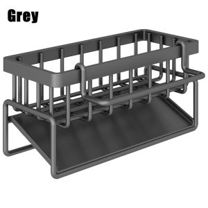 White and Black Kitchen Organizer Sponge Rack with Drain and Storage for Home