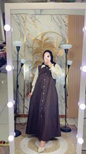 Aliza Dress Bahan Semi Woll Salur Mix Sabrina Anti UV Dress terbaru Full Kancing Aktif Bisa COD