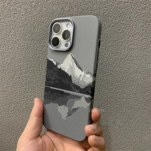 Mountain Peak Print Case for iPhone 16 17 Pro Max 15 With Magnetic Wireless For Magsafe Relief Carbon Color Hard PC Phone Shell