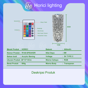 Horici Lampu Speaker Kristal Rose Lampu Berlian Lampu Kristal Lampu Samping Tempat Tidur Dekoratif Bluetoothled Dc Rgb