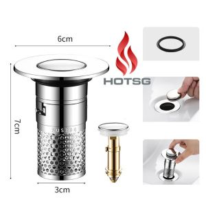Nút Chặn Thoát Nước Nhấn Xả Lõi Đồng Cho Lavabo 2in1 - Có Bộ Lọc Rác Ngăn Tắc Thoát Nước Nhanh Lắp Đặt Dễ Dàng