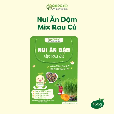 Nui ăn dặm cho bé ANPASO nui xoắn vị rau củ quả: Rau Củ Cải Bó Xôi Bí Đỏ Gạo Thảo Dược Organic 150g