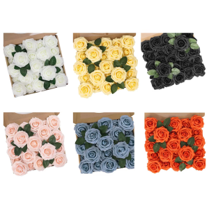 25 Realistic Foam Roses with Wire Stems for Flower Craft Bouquets Home Decoration Handmade Artificial Flower