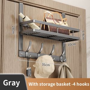 No Drill Over The Door Hanging Rack Towel Hanger Organizer Hook Shelf Storage Wall Mount Behind Door Bag Coat Clothes Bathroom Bedroom