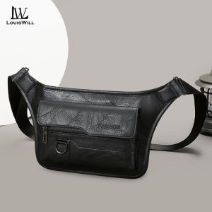 LouisWill Black shoulder Bag Daily Commute Crossbody Bag Versatile Casual Fanny Pack PU+Polyester Durable Shoulder Bag Water-resistant Soft Faux Leather Sling Bag Large Capacity Lightweight Casual Chest Bag For Men