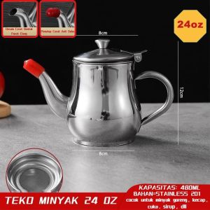 Mug Minyak Stainless Plus Saringan Botol Teko Minyak Oli Pot Dapur Kaca Stainless Anti Tumpah & Debu