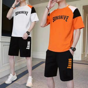 เสื้อยืดแขนสั้นผู้ชาย ชุดกีฬาสำหรับผู้ชาย + กางเกงขาสั้น