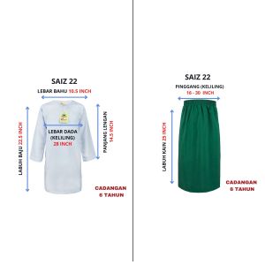 🔸Combo Deal Sepasang ~ Baju Kurung Putih + Kain Agama Hijau Licin Baju Sekolah Jenama Unipro UP004 / UP006 PT002 PT002 PT001