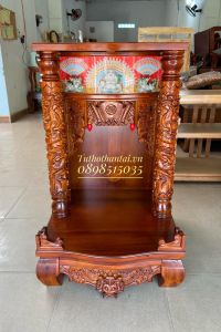 Bàn thờ thần tài có Hộp đèn cột Rồng 60 X 60 X 98CM - Gỗ Tràm bông vàng