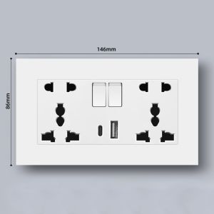 MARBLEX Wall Mount Switch Socket Type 146 Plastic USB Charger Socket Creative with Type C Port Double Five-hole Socket Universal