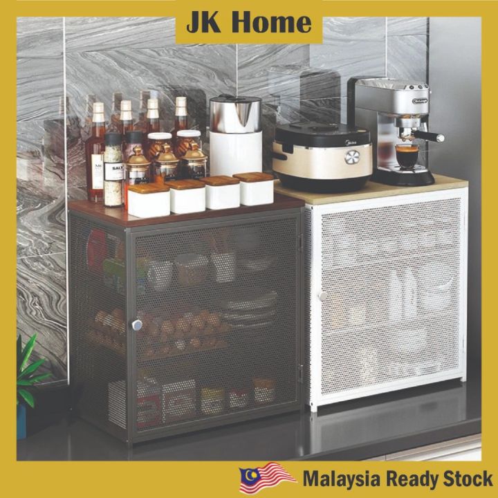 JK HOME Breathable Metal Kitchen Rack with Door Cupboard Wooden Storage