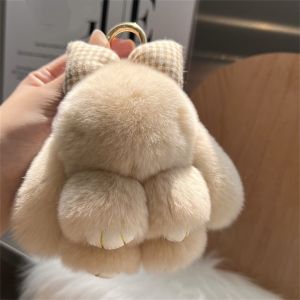 YIDIA Pompoms Rabbit Fur Keychain Cute Fluffy Hair Bow Plush Rabbit Key Ring Fashion Keyholder Bunny Keychain Car Key Chain