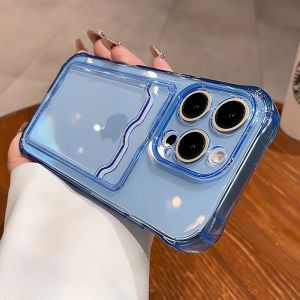 Transparent Wallet Card Slot Case for iPhone 11 12 13 14 15 16 17 Pro Max Air Plus Soft Silicone Cover for iPhone Xs Xr Max