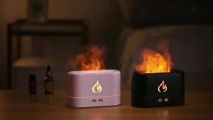 3D ดิฟฟิวเซอร์อโรมาเธอราพีเปลวไฟจำลอง usb น้ำหอมปรับอากาศอัตโนมัติ   ตัวเพิ่มความชื้นแบบเปลวไฟสีสันสดใสสำหรับโต๊ะทำงาน [ จัดส่งฟรี ]