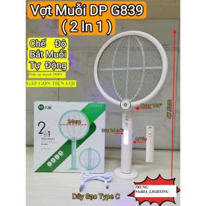 VỢT MUỖI CAO CẤP DP 839 GẤP GỌN CÓ ĐÈN DỤ MUỖI SẠC USB