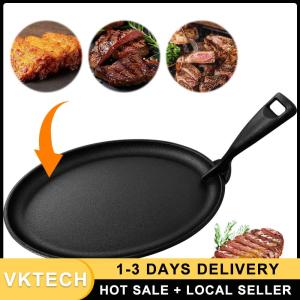 10.6 X 6.89in Iron Sizzler Pan Oval Shape Steak Plate Sizzle Griddle Fajita Server Plate Griddle Pan for Stove Cooking Grilling Meats Seafood