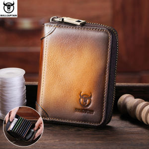 BULLCAPTAIN Genuine Card Bag Mens Casual Business Credit Card Holder Multifunctional RFID Anti-Theft 11 Card Slots Coin Purse2026