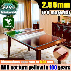 4/6/8/10/12 seater 2.55mm TPU plastic table cover Transparent Heavy Duty Oil-proof Heat Resistant Anti-slip plastic cover for table Soft glass Table Cover Waterproof Desk Protector Table Mat No odor Rectangular table cloth