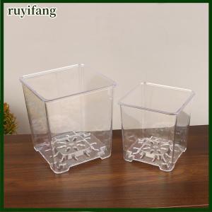 ruyifang กระถางดอกไม้อะคริลิคใสทรงสี่เหลี่ยมกระถางต้นไม้บอนไซระบายอากาศได้สำหรับตกแต่งสวนลานห้องนั่งเล่นระเบียง